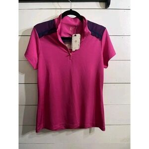 EPNY Women's Short Sleeve Zip Golf Polo Large Totally Pink NWT